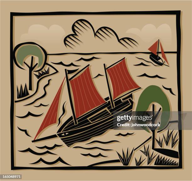 ilustraciones, imágenes clip art, dibujos animados e iconos de stock de barco de impresión - linoleum