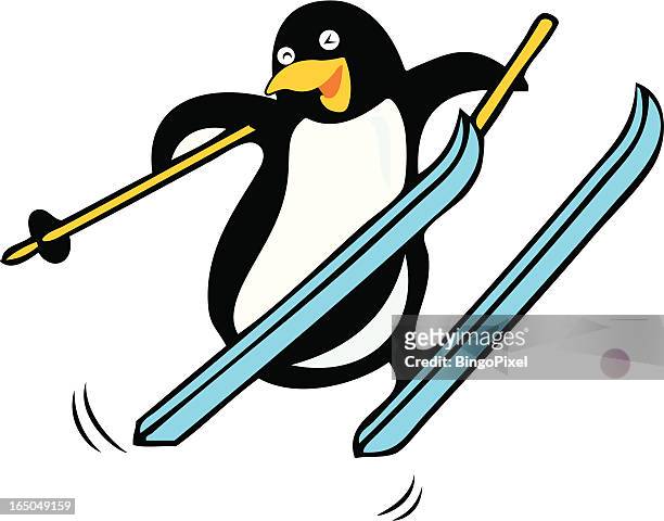 ilustraciones, imágenes clip art, dibujos animados e iconos de stock de pingüino de esquí - pinguinos