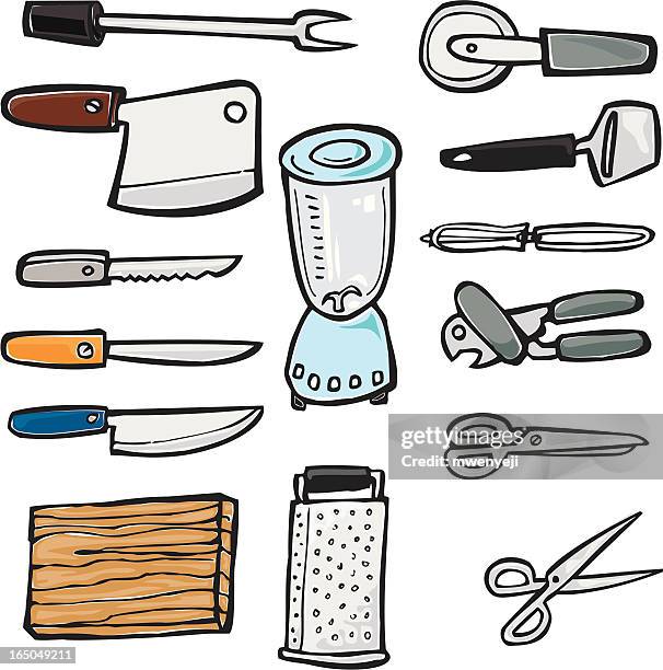 kitchen knives, appliances, & blades - kitchen scissors stock illustrations