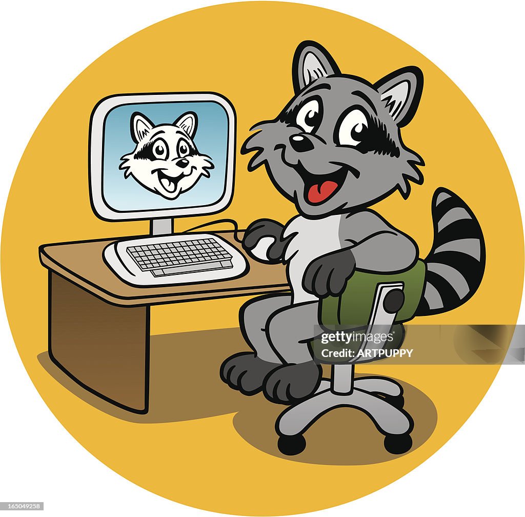 Working Racoon Raccoon Working On Computer High-Res Vector Graphic - Getty Images