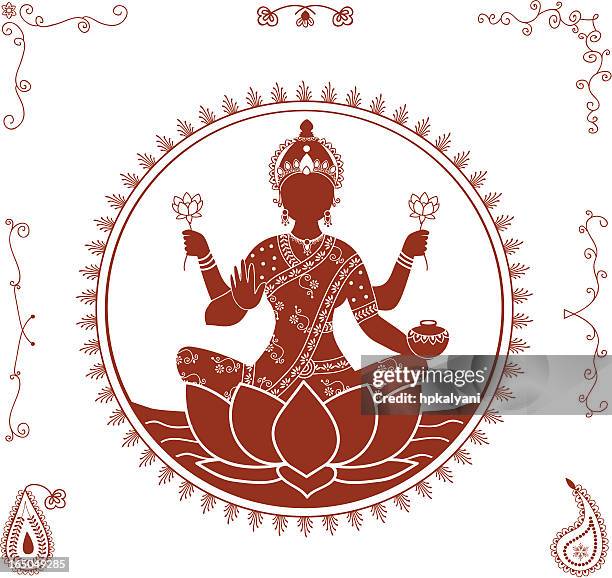 ilustrações, clipart, desenhos animados e ícones de mehndi lakshmi (vector - deusa