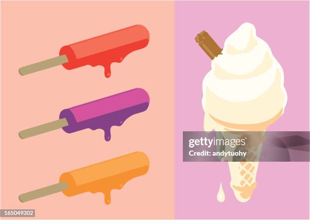 ice cream cone and popsicles - melting stock illustrations