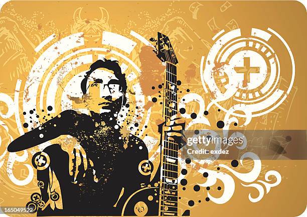 guitarist in futuristic design - music graffiti stock illustrations