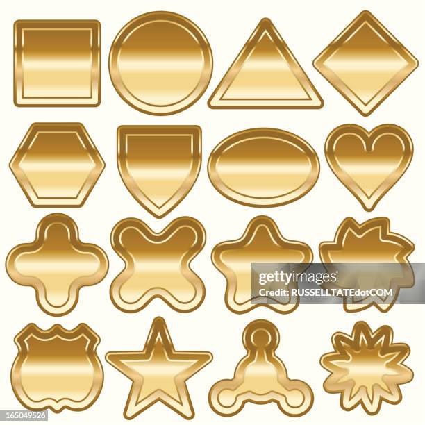 sixteen bright gold shapes - rhombus badge stock illustrations