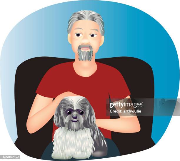 man with lapdog - animal imitation stock illustrations