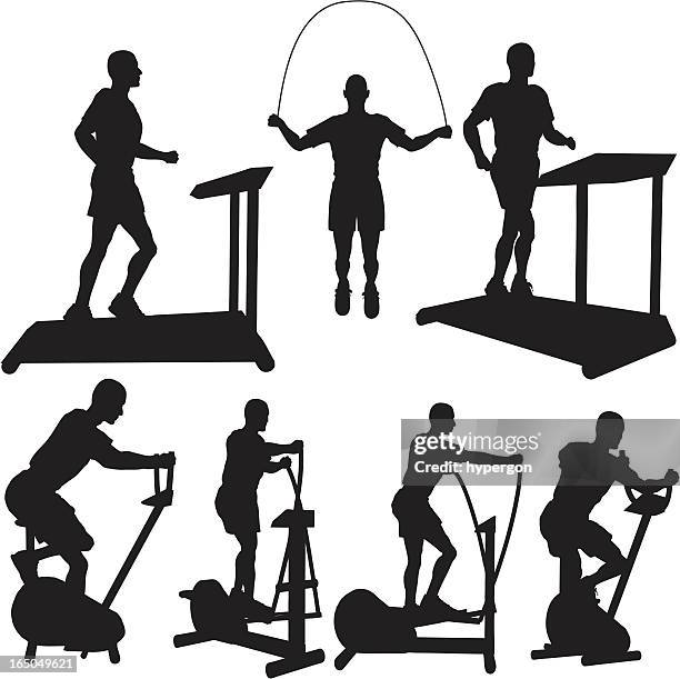 herz-kreislauf-training silhouette kollektion - springseil stock-grafiken, -clipart, -cartoons und -symbole