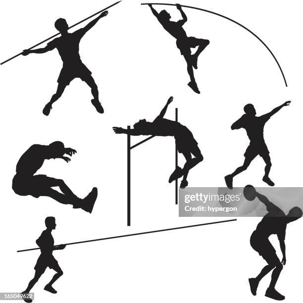 track and field silhouette collection - field event stock illustrations