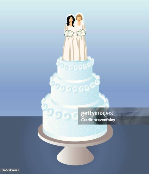 cake for two brides - cake stand stock illustrations
