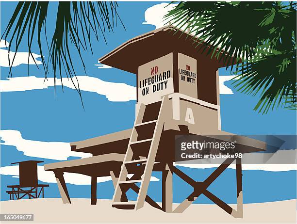 no lifeguard on duty - lifeguard hut stock illustrations