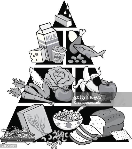 food pyramid in greyscale - vector cheese and crackers stock illustrations