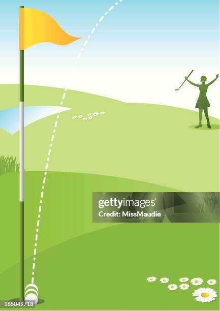 hole in one lady golfer - beautiful golf course stock illustrations