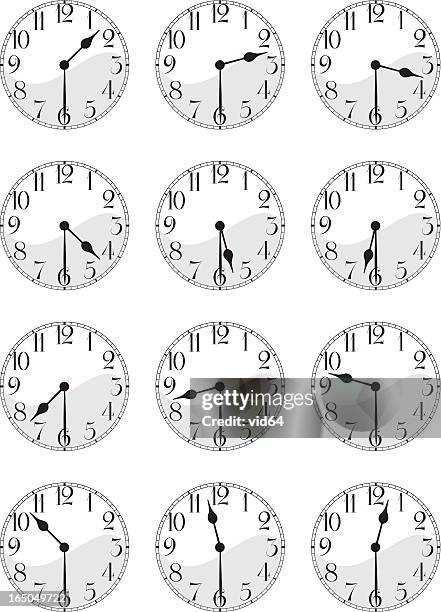 antique clock face set: half past - antique clock stock illustrations
