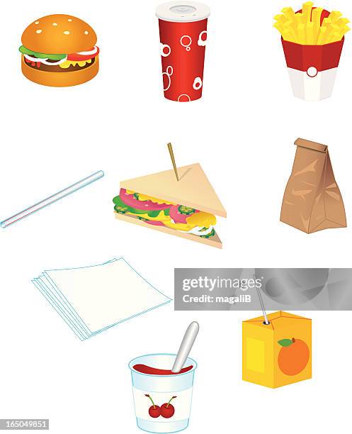 ilustraciones, imágenes clip art, dibujos animados e iconos de stock de basura icones alimentos - serviette