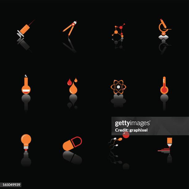 black sciences icon set - computer learning lab stock illustrations