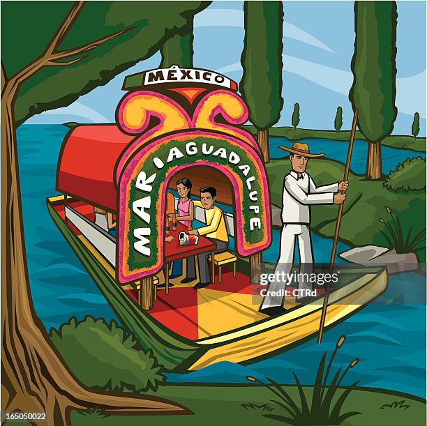 spaß im xochimilco - xochimilco stock-grafiken, -clipart, -cartoons und -symbole