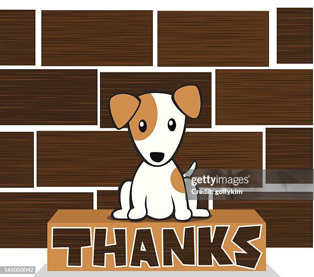 dog sitting on thank you sign - jack russell terrier stock illustrations