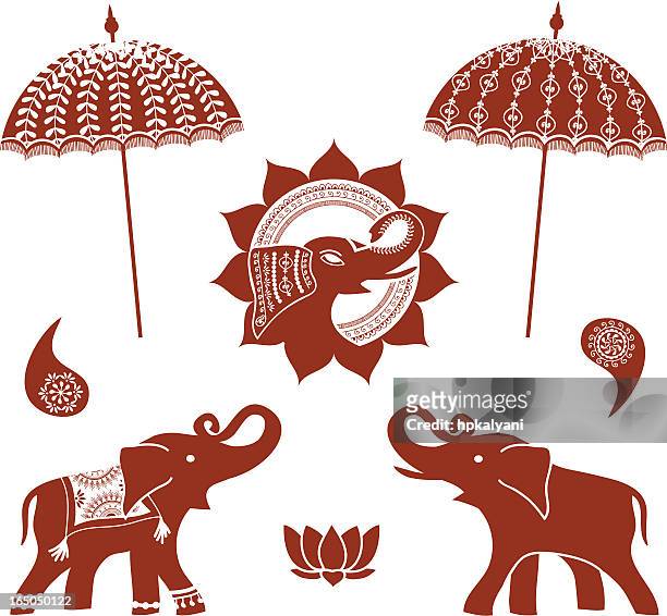 stockillustraties, clipart, cartoons en iconen met mehndi elephants (vector) - animal trunk