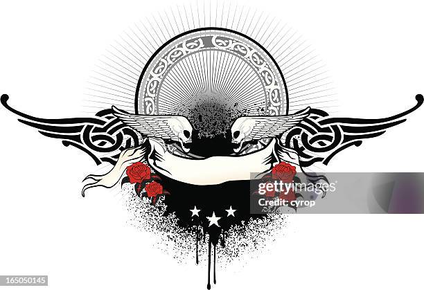 grunge celtic frame with winge skulls - celtic knot stock illustrations