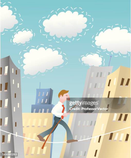 big city tightrope - high wire walker stock illustrations