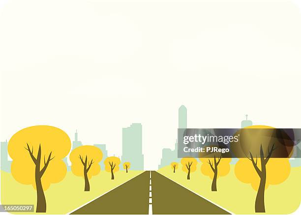 a drawing representing a drive into a city - boulevard stock illustrations