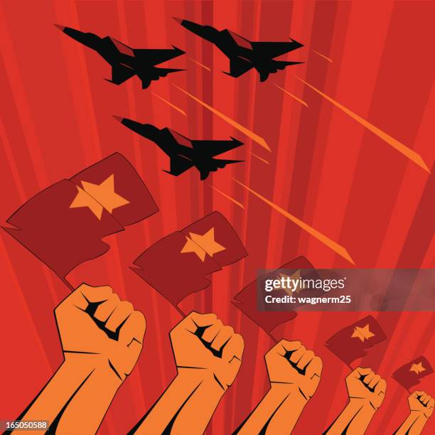 soviet era propaganda poster style - the korean war stock illustrations