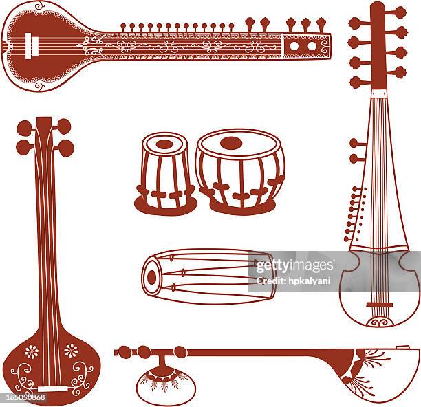 mehndi indian instruments (vector) - classical music stock illustrations