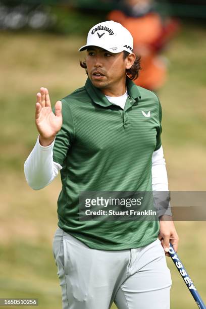 Gavin Green of Malaysia acknowledges the crowd after a birdie on the 17th green during Day One of the Omega European Masters at Crans-sur-Sierre Golf...