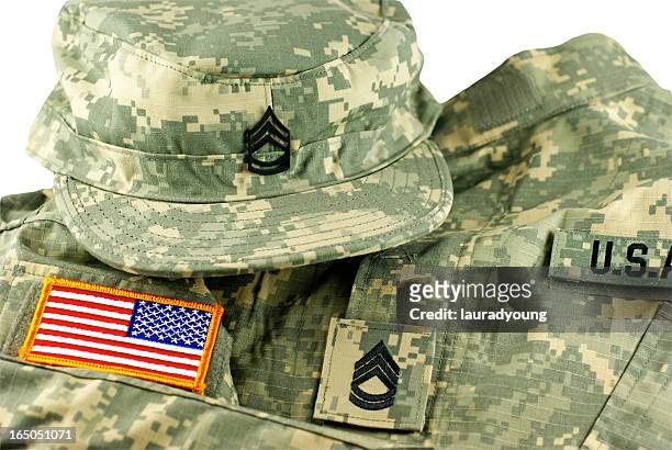nous armée camouflage uniforme et casquette - us military emblems photos et images de collection
