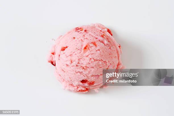 single scoop of light pink strawberry ice cream on white - ice cream stock pictures, royalty-free photos & images