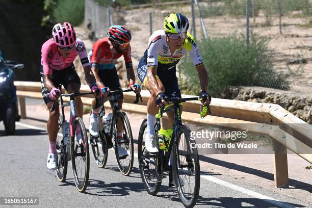Diego Andres Camargo Pineda of Colombia and Team EF Education-EasyPost, Thomas De Gendt of Belgium and Team Lotto Dstny and Rui Costa of Portugal and...