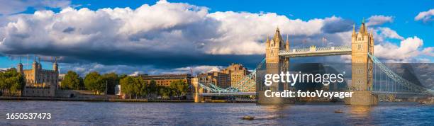 london tower bridge river thames embankment big sky cloudscape panorama - tower of london stock pictures, royalty-free photos & images