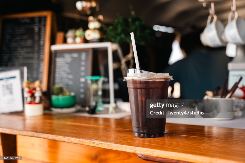 Iced Americano black coffee in hot day