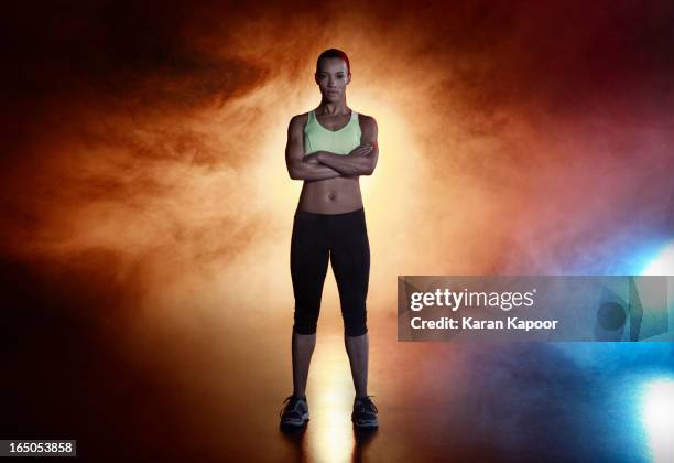 portrait of female athlete - back lit portrait stock pictures, royalty-free photos & images