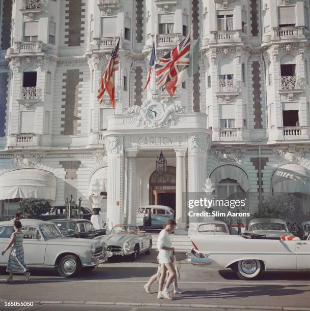 The entrance to the Carlton Hotel, Cannes, France, 1958.