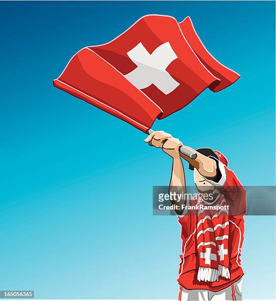 schweiz winken flagge fußball-fan - swiss culture stock-grafiken, -clipart, -cartoons und -symbole