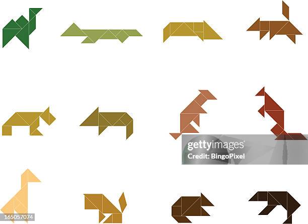 tangram wild animal set - combinations stock illustrations