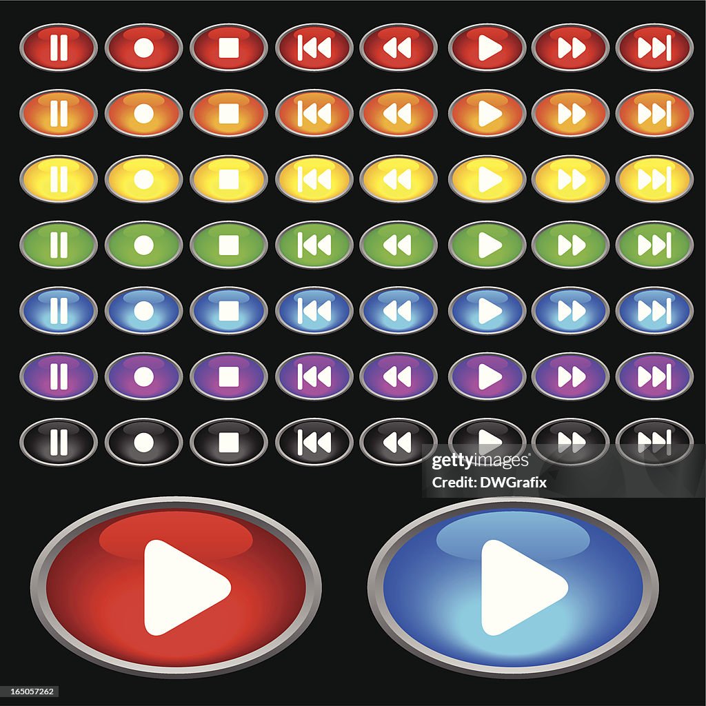 Colorful Glass Button Audio Icon Set
