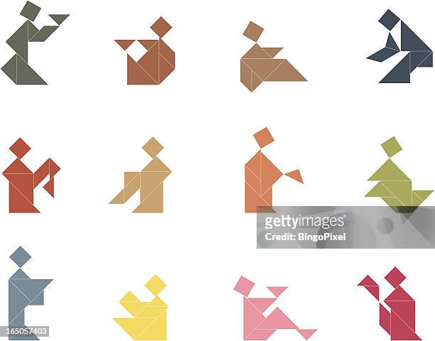 illustrazioni stock, clip art, cartoni animati e icone di tendenza di tangram persone set/005 - tangram