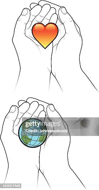 cupped hands - cupped hands stock illustrations