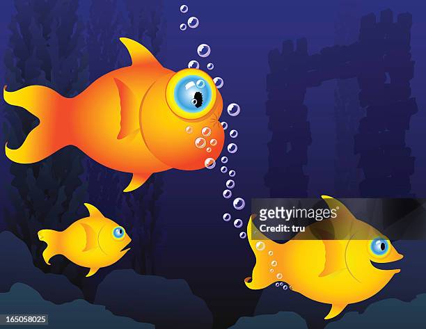 humorvolle fisch-gas-bubbles - blue tang fish stock-grafiken, -clipart, -cartoons und -symbole