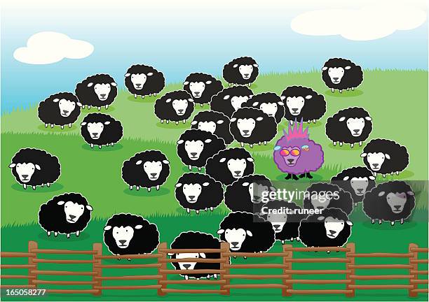 punk sheep among black sheeps - black sheep mammal stock illustrations