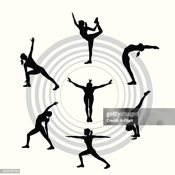 yoga circle vector silhouette - warm up exercise stock illustrations