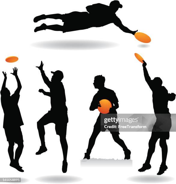 ultimate frisbee silhouettes - stunt stock illustrations