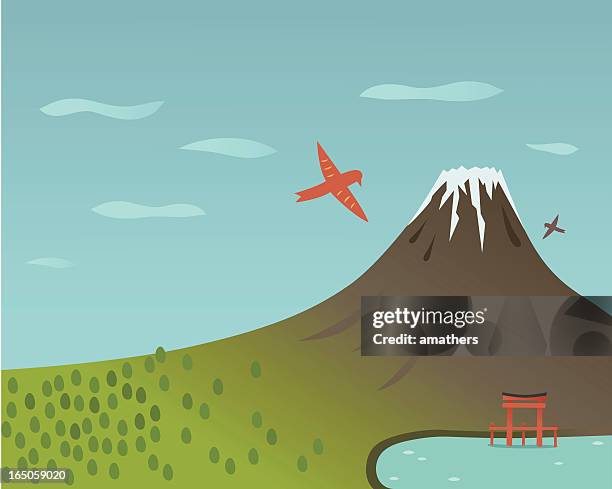 lake at fuji - volcanic landscape stock illustrations