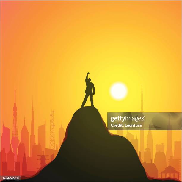 industrial skyline and success - tower climber stock illustrations