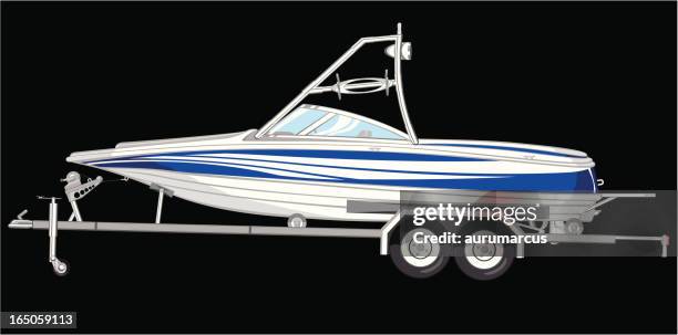 boat with a trailer - motor boat stock illustrations
