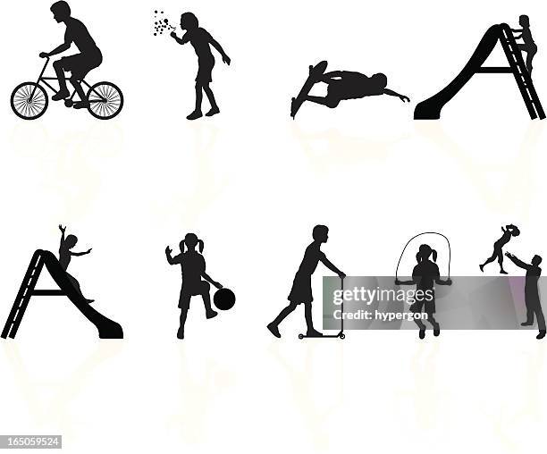 kids playing silhouette collection - sliding stock illustrations