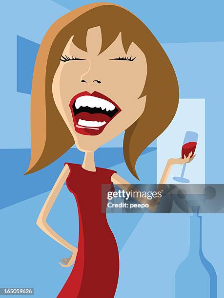 laughing girl drinking wine - cartoon drinking stock illustrations