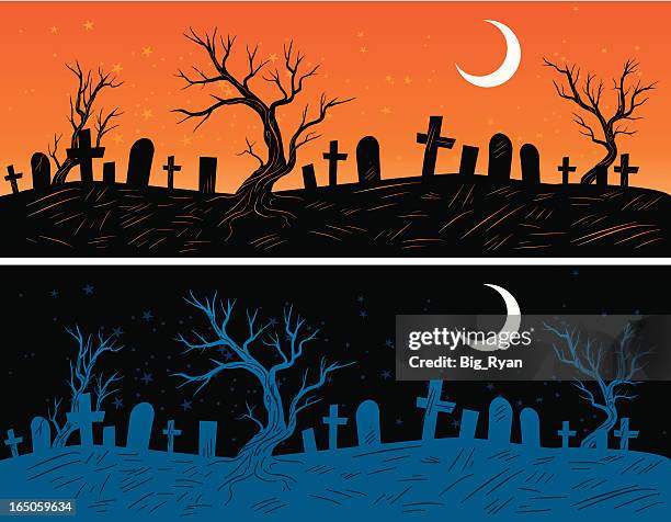 grave yards - spooky graveyard stock illustrations