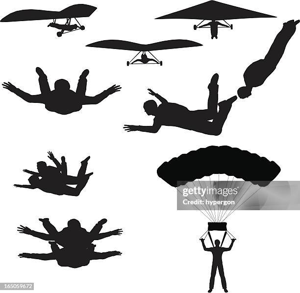 stockillustraties, clipart, cartoons en iconen met sky sports silhouette collection (vector+raster) - parachute